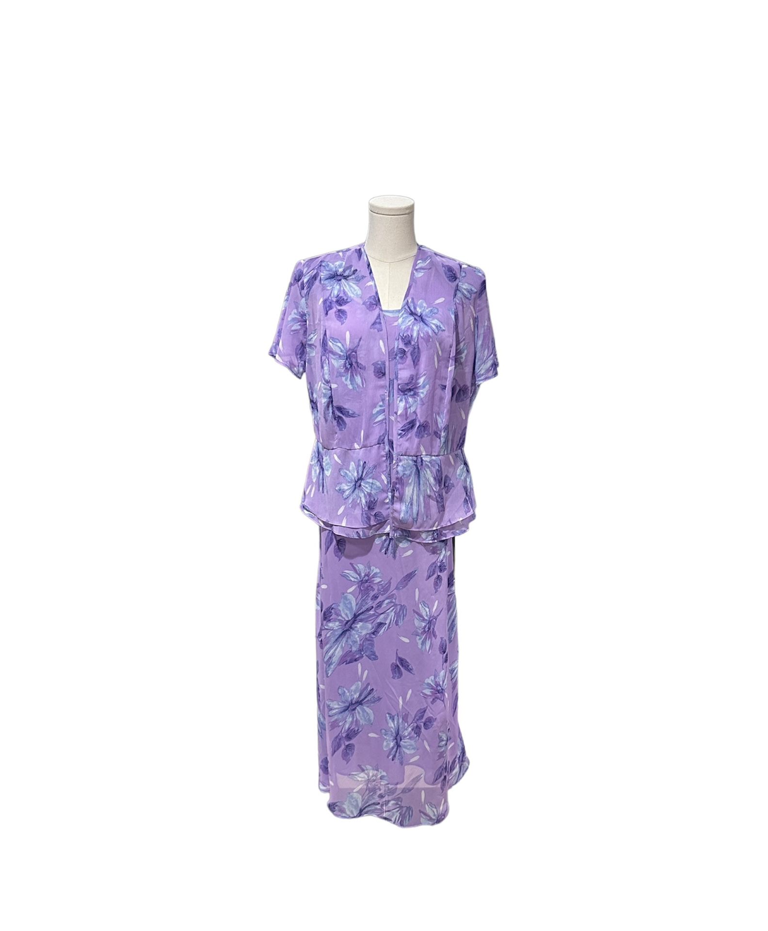 Studio I Floral Design Purple Maxi Dress and Jacket Set, Size 12