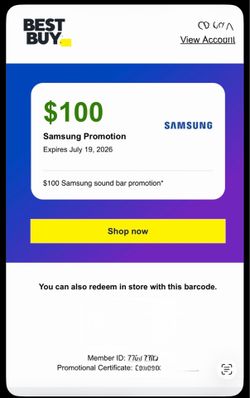 $100 Samsung Soundbar Promotional Certificate – Best Buy