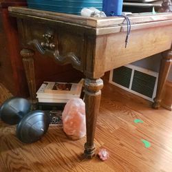 Nice True Oak Side Table With Drawer (One)