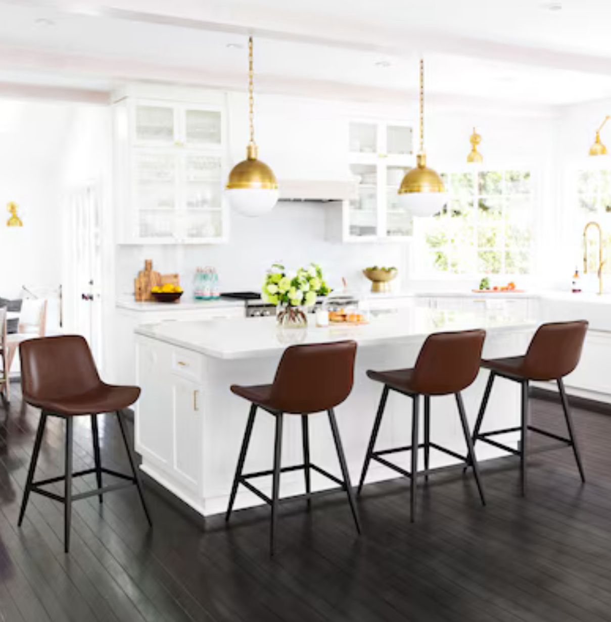 LUE BONA Dark Brown 24.0-in H Counter height Upholstered Metal Bar Stool 4 -Pack