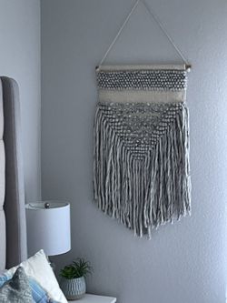 macrame grey and white wall hanging decor