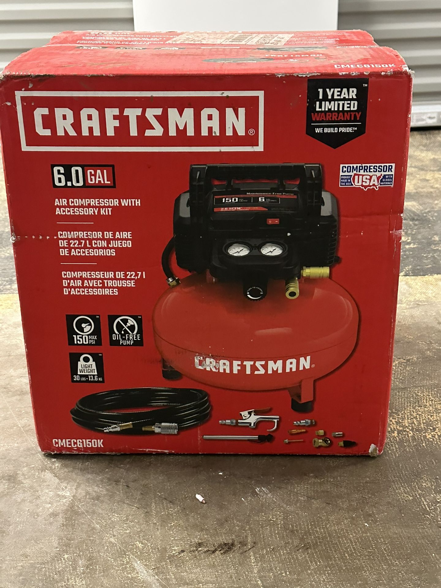 CRAFTSMAN 6-Gallon Portable Electric 150 PSI Pancake Air Compressor