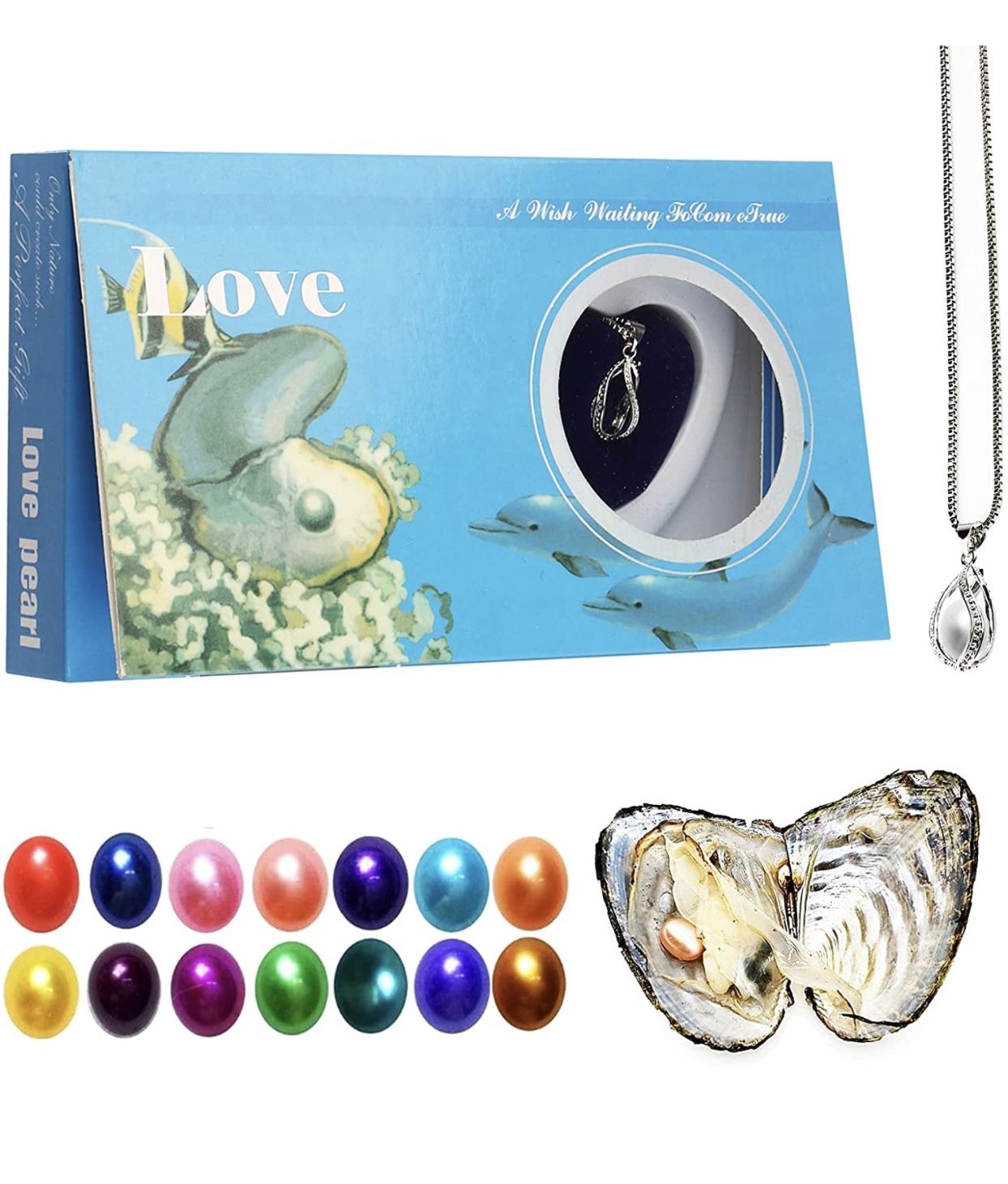Wish Pearl Necklace Kit,Mysterious Oyster Pearl Gift Set,DIY Necklace Making Kit,Bead Locket Pendant with 20" Chain,Surprise Gift for Women(Spiral Dro