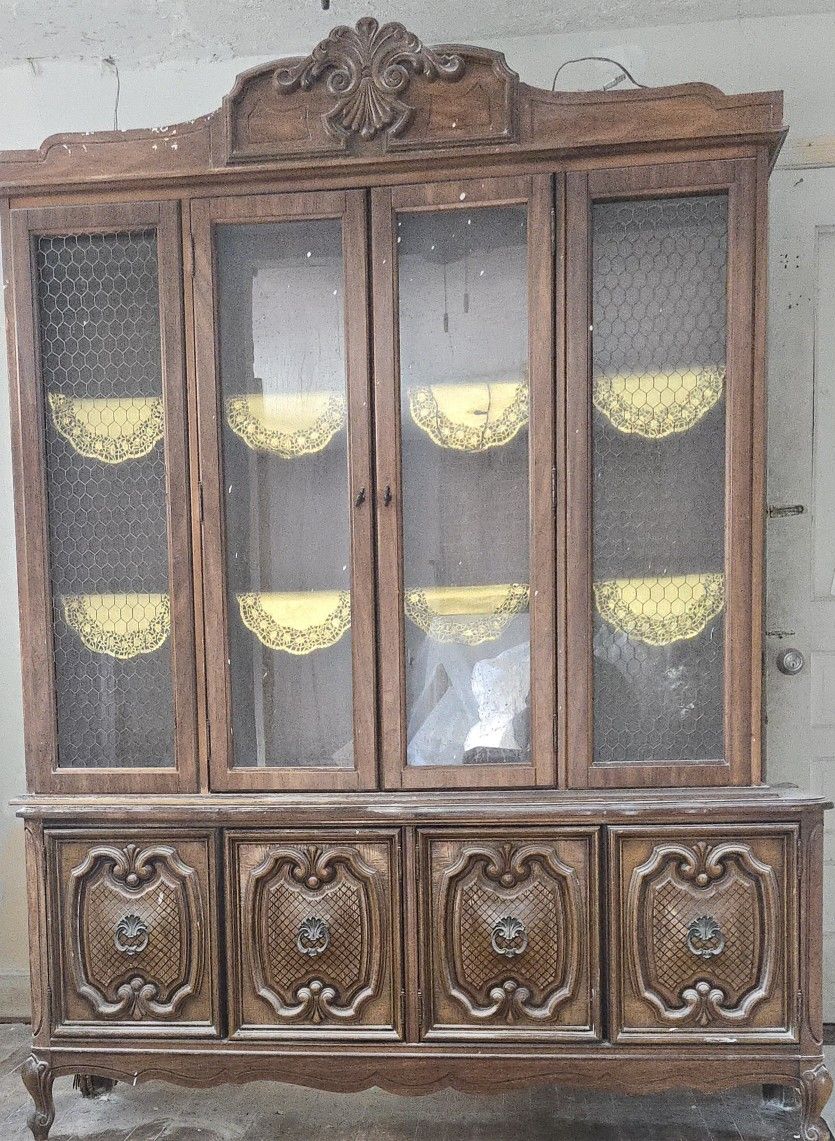 Antique China Cabinet, Dining Room Curio, Piano, Grandfather Clock & Double Vanity Sink Must Go!