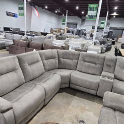 6-Piece Natural Color Sectional with 3 Recliners  &  Media Console