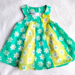 ✨18MO BABY GIRL DRESS GREEN AND YELLOW FLORAL SUMMER DRESS ✨