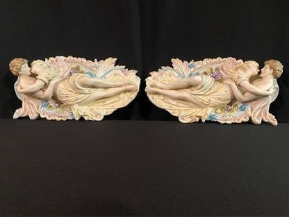 Vintage Arnart Porcelain “A Victorian Man And Female” Two Set Piece Wall Plaques
