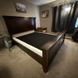Solid Wood California King Bed Frame With Metal Box Platform Box Spring