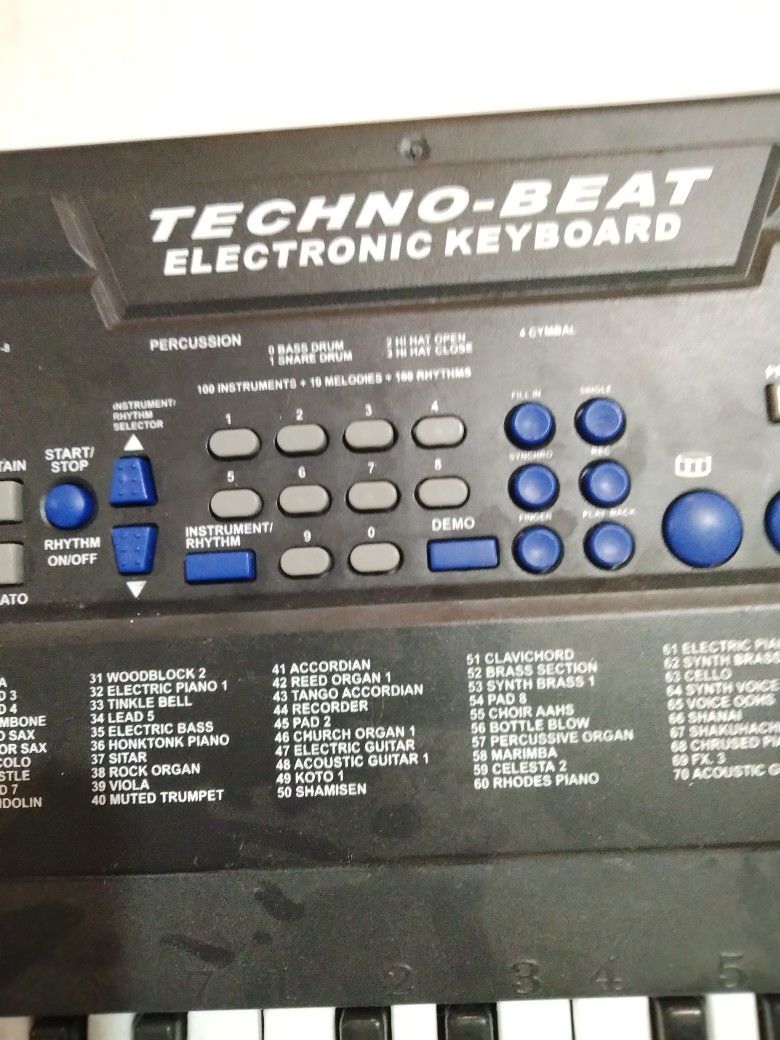 It Is Black And White It Is A Mini Kids Piano And The Techno - Beat Electronic Keyboard Has Lots Of Buttons And You Can Change The Melody And Sound