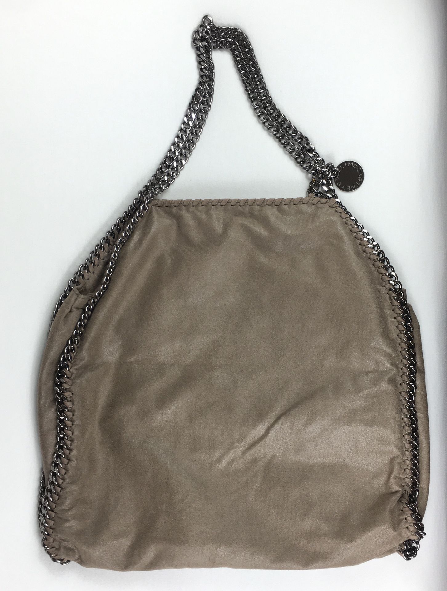 Falabella Shaggy deer beige large tote bag purse heavy chain metal handles