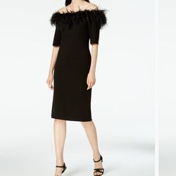 Calvin Klein Women's Off The Shoulder Faux Feather Dress Black