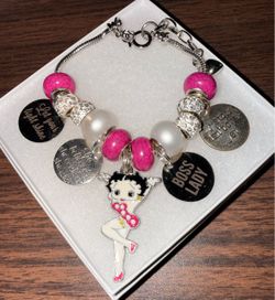 Betty Boop Charm Bracelet with Pink Beads