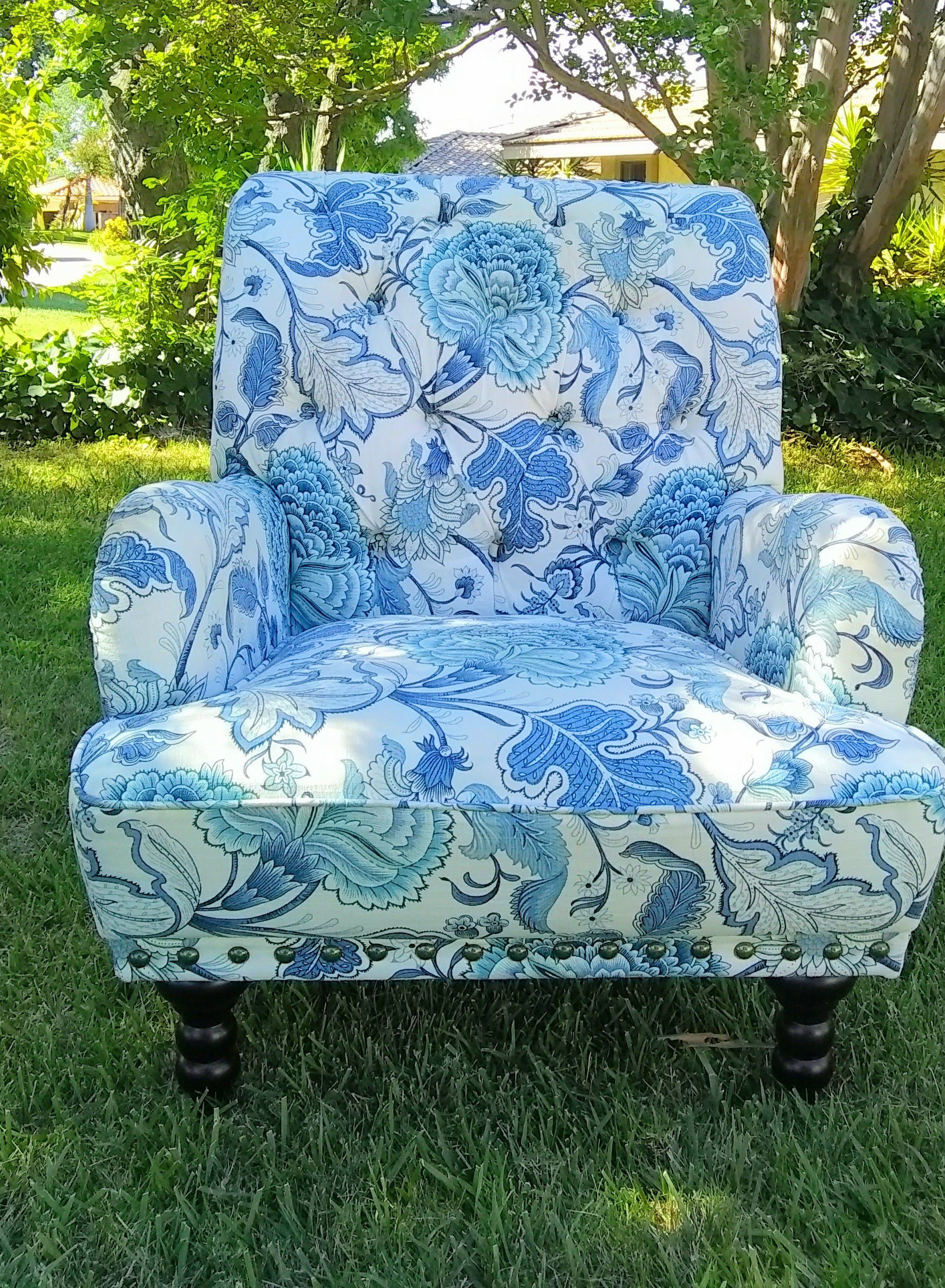 Pier 1 indigo blue floral armchair