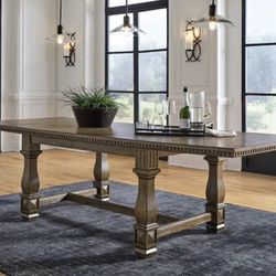 Table Signature Design Ashley furniture Brown Rectangular Extendable Dining Table 40"W x 106"D x 30" furniture