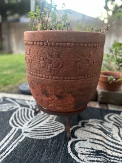 Terracotta Planter with Aztec Relief Carvings