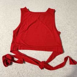 Red Ribbed Open Back Crop Top