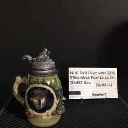 NINI Collectible Wolf Mini Beer Stein Hand Painted 6 Inches Tall Trinket Box Pewter Lid 