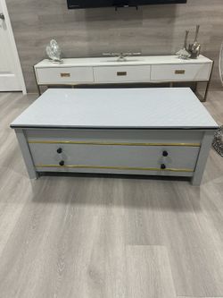 Rectangular Grey Coffee Table With Drawers 45" x 26 With Thick Transparent Protector Cover Of Thickness 1.5mm