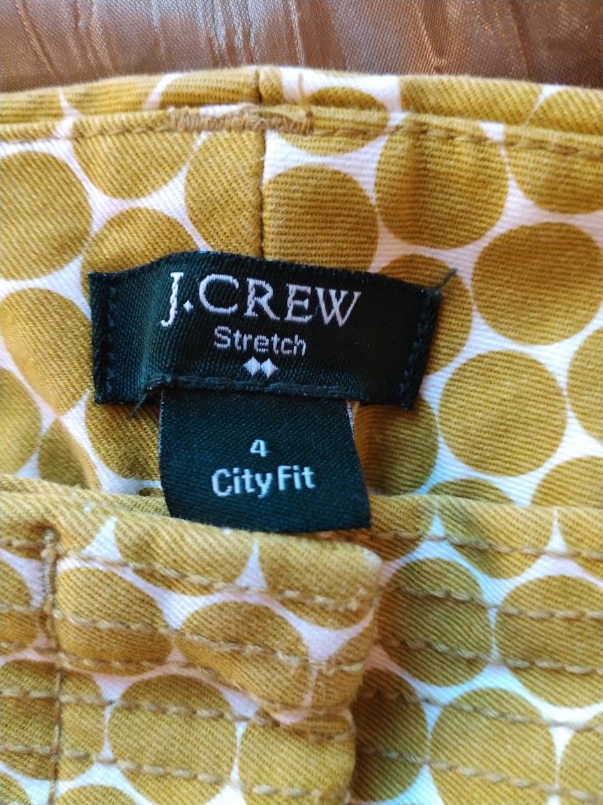 J.CREW CITY-FIT OLIVE POLKADOT PANTS
