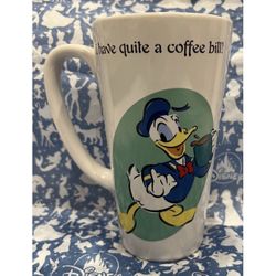 NEW Disney Store "I Have Quite A Coffee Bill!" Donald Duck Tall White/Green Mug Cup Christmas Present Xmas Gift