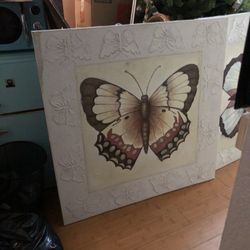 HUGE WALL ART!!’Boho Textured BUTTERFLY PAINTINGS !!! 3 feet And A half square each!