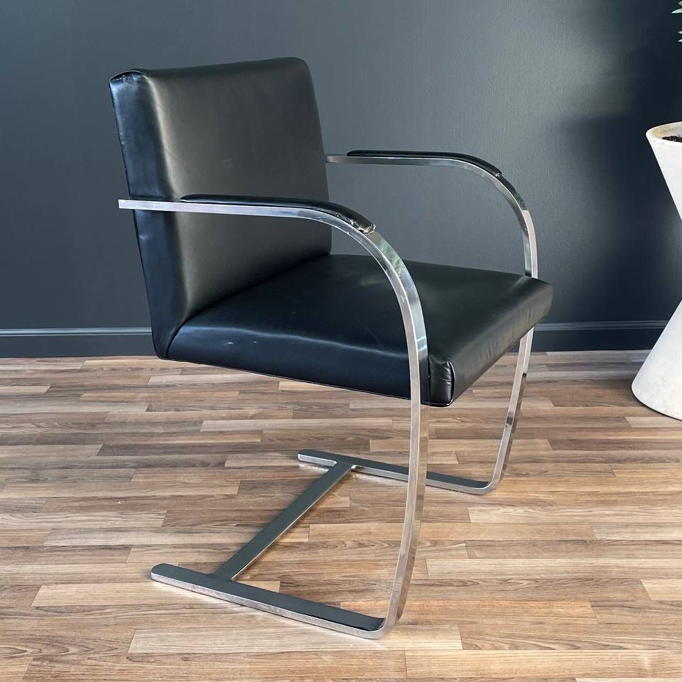 Mid-Century Modern Cantilever Steel & Leather Chair  