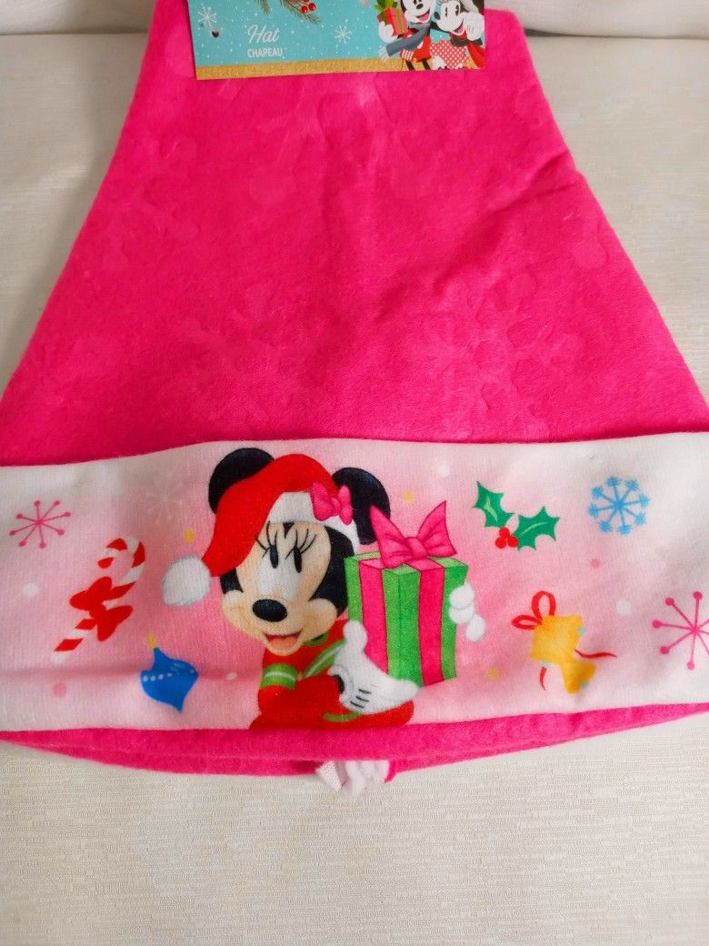 NEW! Disney Minnie Mouse Christmas Felt Santa Claus Hat 15" PINK Adult Kids Child