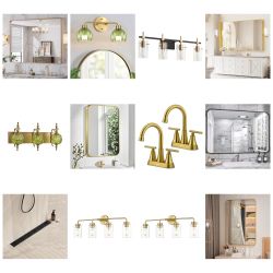Bulk Sale: Mirrors, Vanity Lights, Faucet, Wine Rack, Gold, Brushed Bronze, Black 