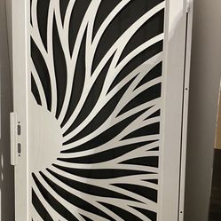 36 in. x 80 in. Solstice White Surface Mount Steel Security Door with Black Perforated Screen and Nickel Hardware