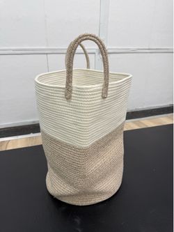 Large Laundry Hamper - white & brown