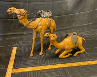 Vintage Handmade Leather Camel Figures