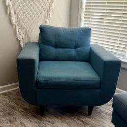 MOVING SALE - Modern Teal Accent Chair + Ottoman Set 