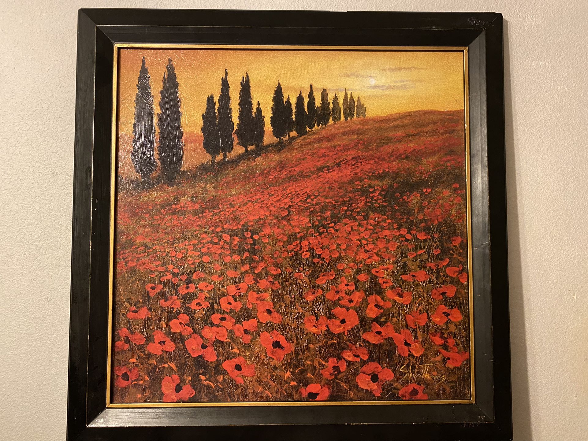 Poppy Field by Steve Thoms Landscape Print Framed 29” x 29 … Retails $175