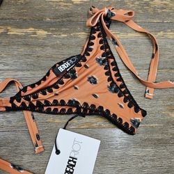 NWT BEACH RIOT Scrunch Butt Side Ties Cheeky Bikini Bottoms Crochet Trim S
