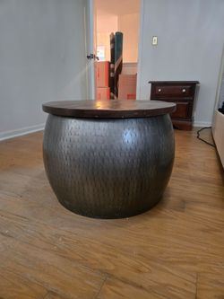 Metal Drum Coffee Table with Wood Top