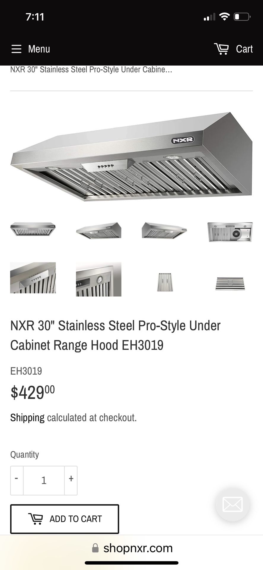NXR 30" Stainless Steel Pro-Style Under Cabinet Range Hood EH3019