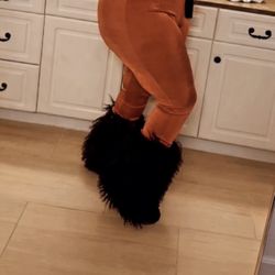 Black Real Fur Partially Covered Boots Sizes 4.5, 5, 6.5,7,7.5, 8, 8.5 Message True Size & Order