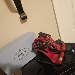 Red & Black Stack Prada Heels
