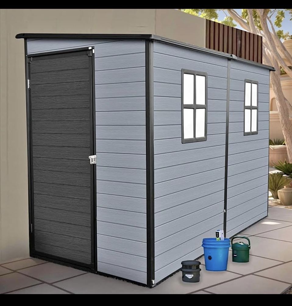 New in Box 8x4ft Resin Outdoor Storage Shed with Floor and 2 Windows Plastic Sheds & Outdoor Storage