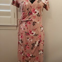 Dusty Rose Floral Print Wrap Dress