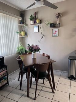 Mid-Century Modern Dining Table + 4 Chairs (Walnut)