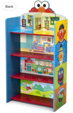 Delta Children Wooden Playhouse 4-Tier Bookshelf for Kids, Sesame Street