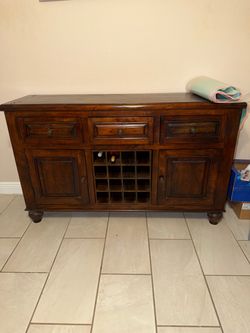 Dark Wood Sideboard Buffet with Wine Rack