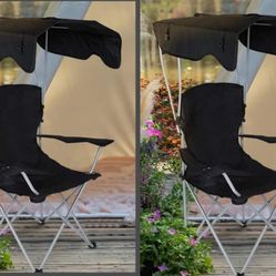 Set Of2 Folding Light Weight Camping Chair With Canopy ,Bottle Holder 