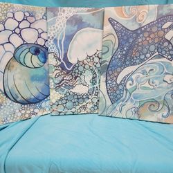 Sealife Canvases 12"×16" Whale, Jellyfish, Shell