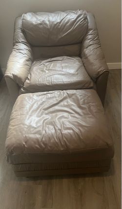 Leather Armchair with Ottoman