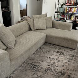 Sectional Sofa | Warm Neutral Tweed | Splits into 2 Pieces | $500