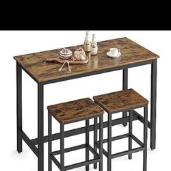Vasagle Bar Table Set With 2 Stools, Dining Table Set, Kitchen Counter Bar With Chairs 