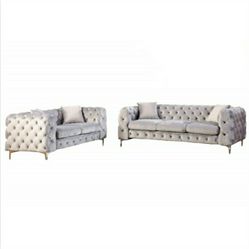 2 Piece Set Sofa & Loveseat Grey Velvet Firm Price $1,380 Financing Available 