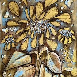 “Golden Flower.” Original Acrylic Painting On Paper
